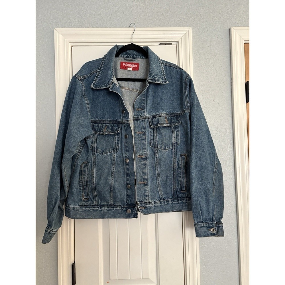 Wrangler Hero Mens Denim Jacket Medium Wash Blue Trucker Jean Jacket Large